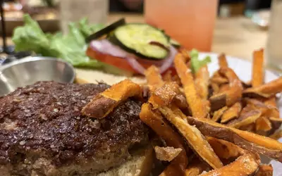 Burger and fries at Bull City Burger and Brewery in Durham